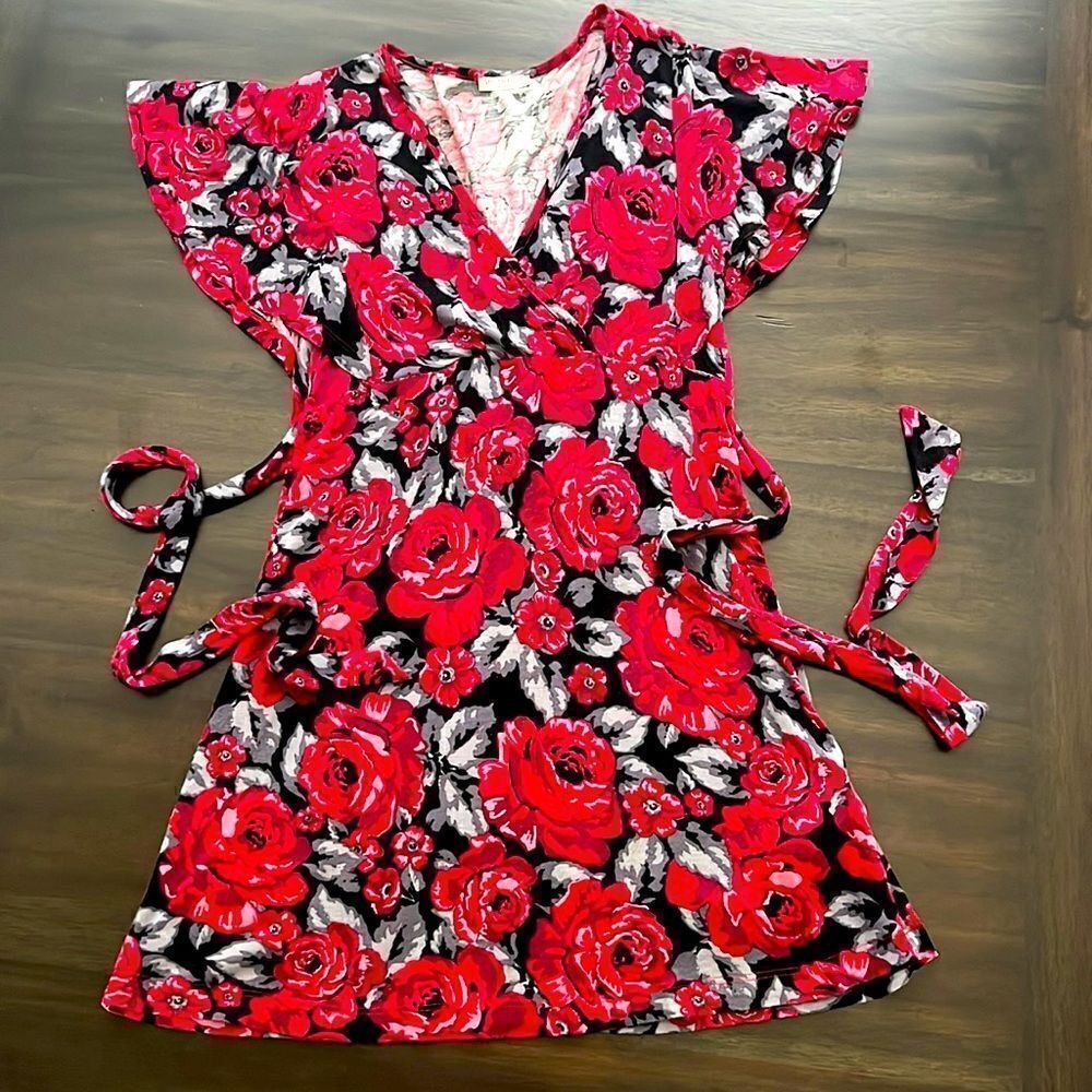 Floral Red and Black Mini Dress